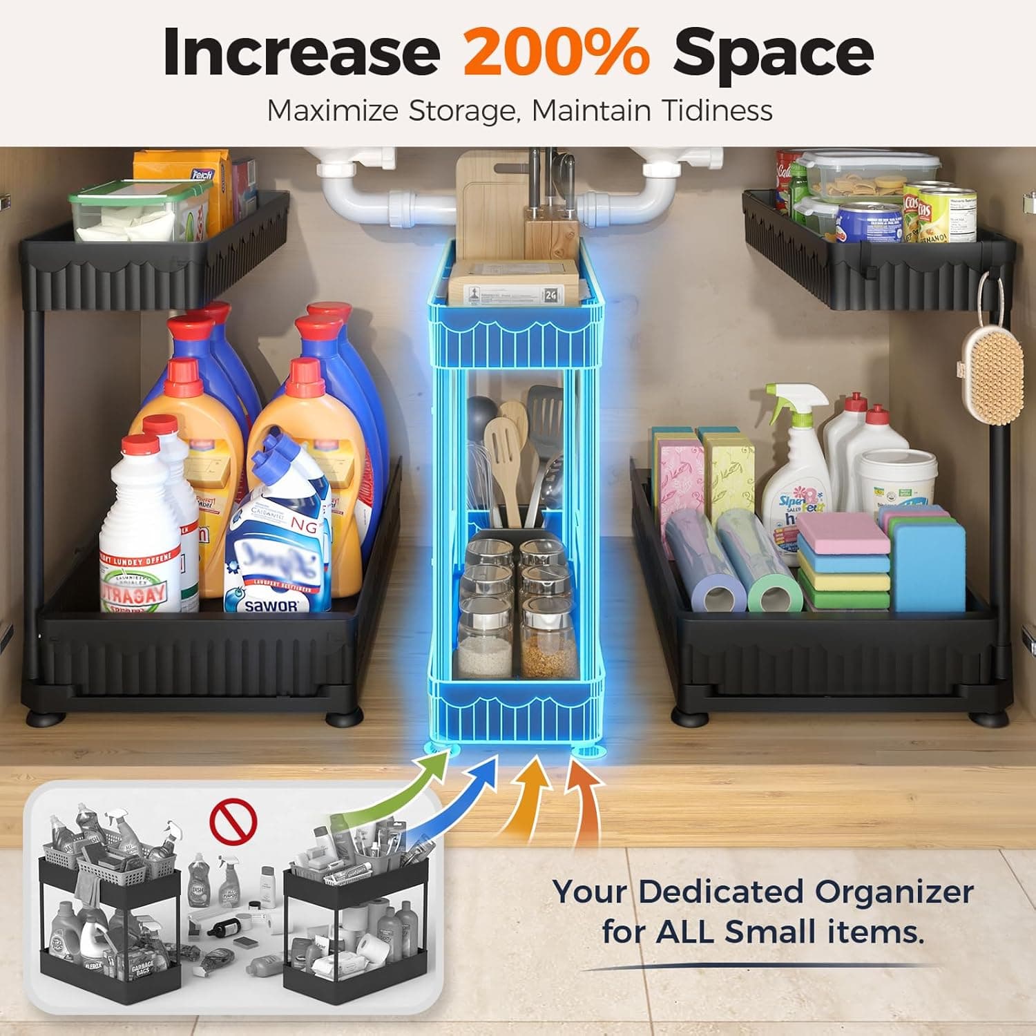 Sevenblue 3-Pack 2-Tier L-Shaped Under Sink Organizers with Sliding Drawers – image 2