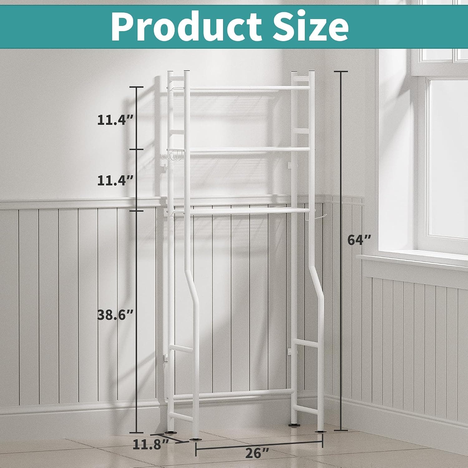 AriseWork 3-Tier Over Toilet Storage, Anti-Tip, 64-Inch, White – image 2